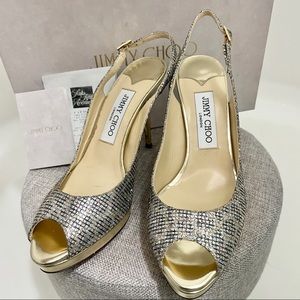 JIMMY CHOO Leopard Print Glitter Heel Pump
